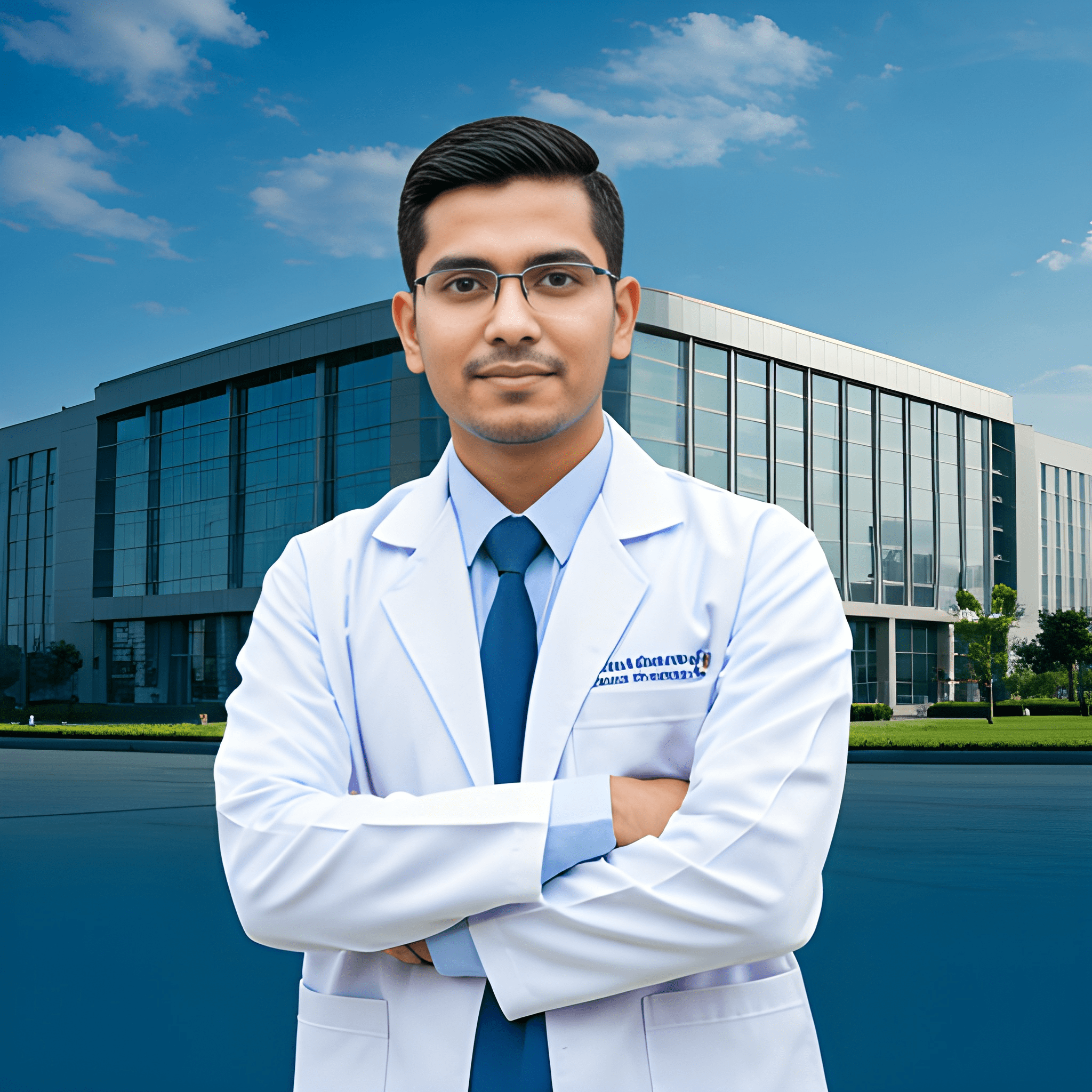 MBBS abroad student standing in front of a modern university campus